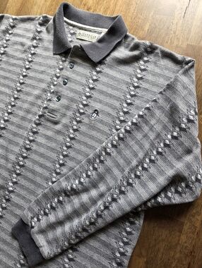 Vtg Penguin Grand Slam Long Sleeve Cotton Blend Polo with Subtle Argyle Pattern